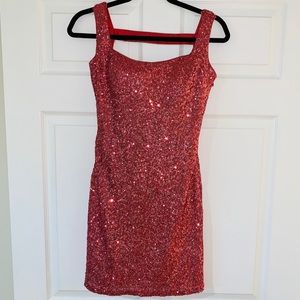 La Femme Strawberry Pink Sequin Dress